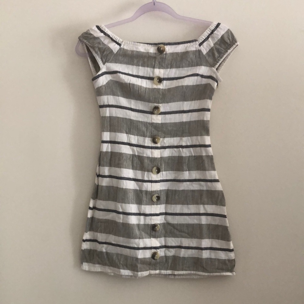 Striped Off-Shoulder Faux Button-Down Dress